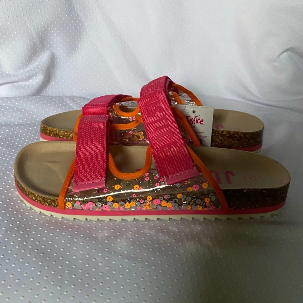 Justice Shoes Sandale Girl‎ Size 4 Pink Open Toe Slip On/Off New